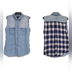 RAILS size Medium Sleeveless Plaid Back Denim Front Button Down Shirt